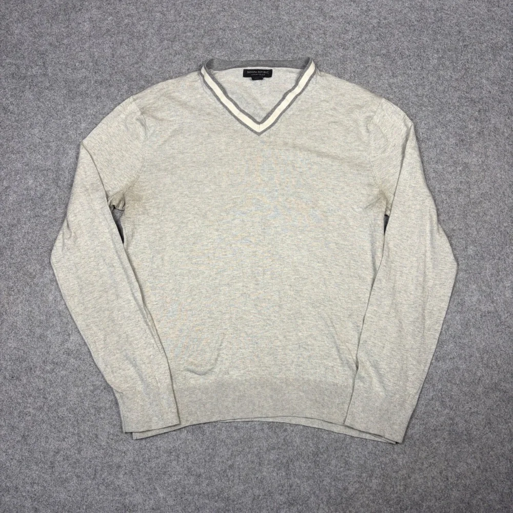 Banana Republic Luxury Blend Silk Cotton Cashmere V-Neck Sweater Gray Mens M